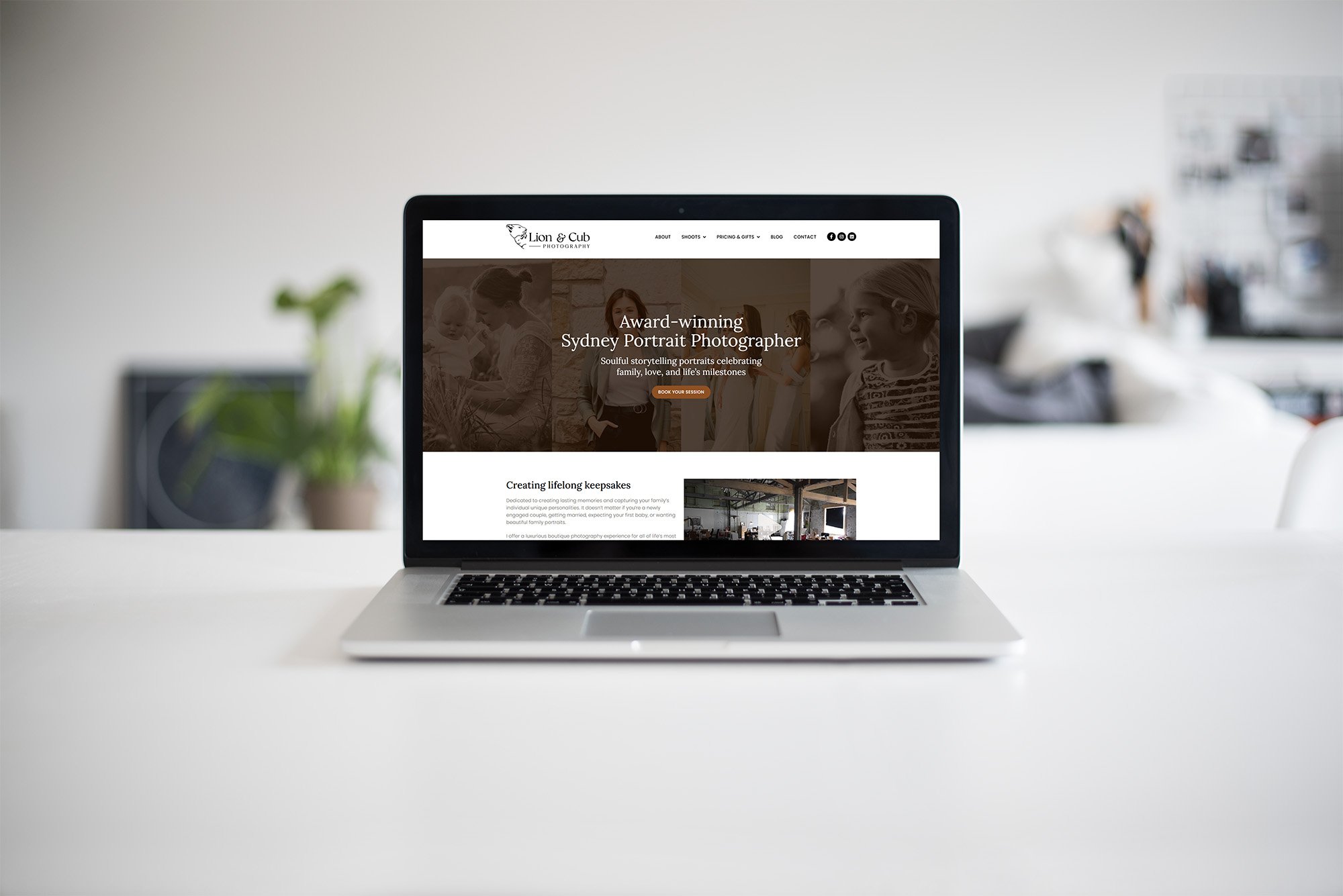 Photography website preview on a laptop